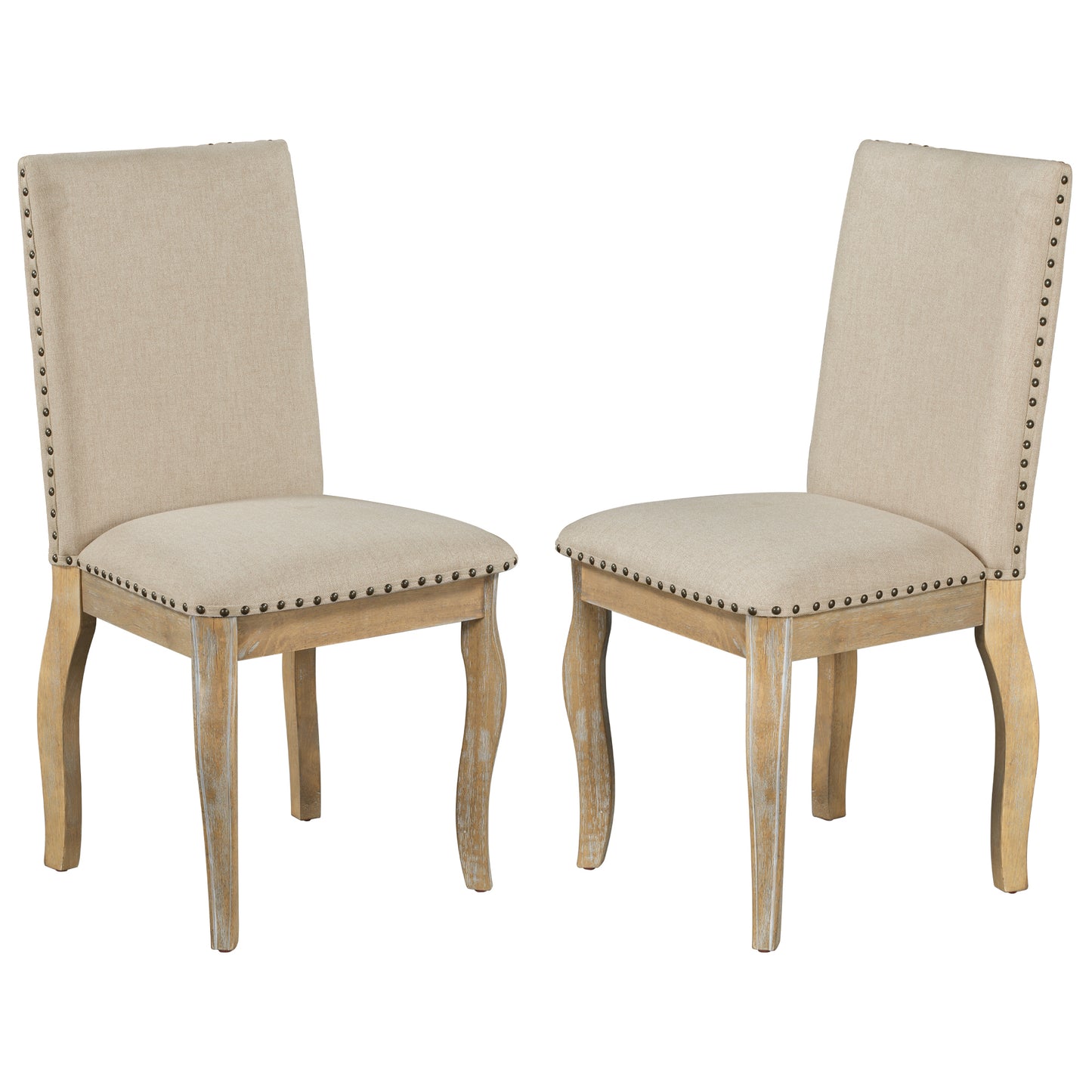 Natural Upholstered Wood Set of 4 Dining Chairs