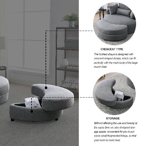 Grey Linen Swivel Accent Barrel Chairs with Storage Ottomans