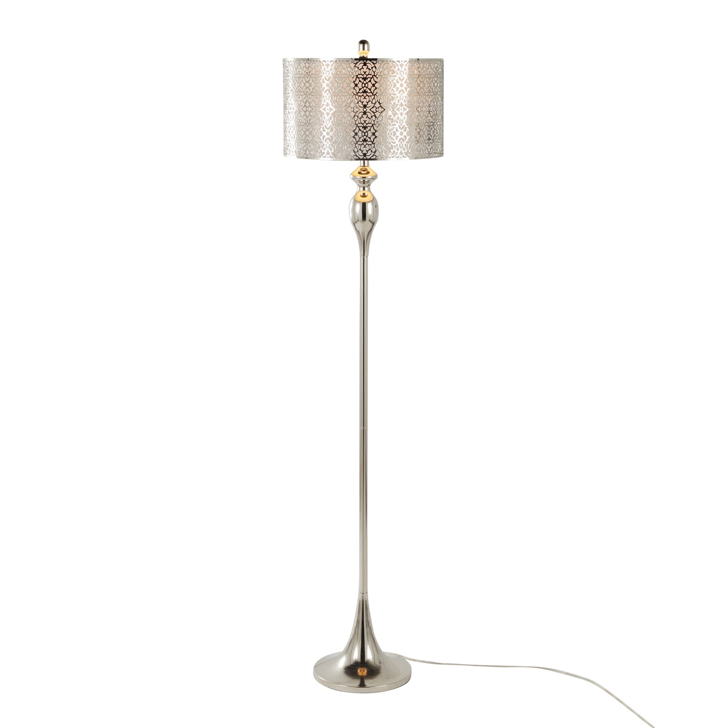 Intricate Laser Cut Metal with White Linen Shade Floor Lamp