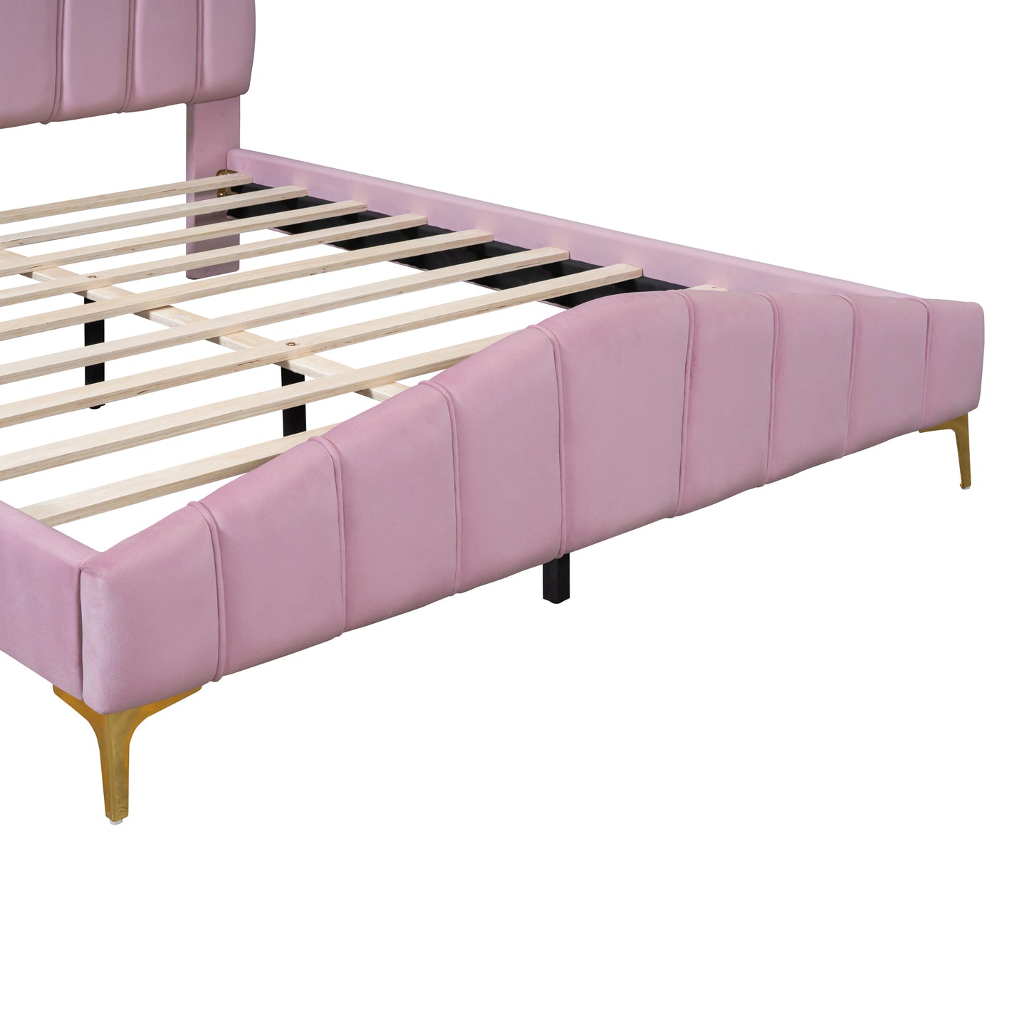 Queen Size Pink Velvet Platform Bed