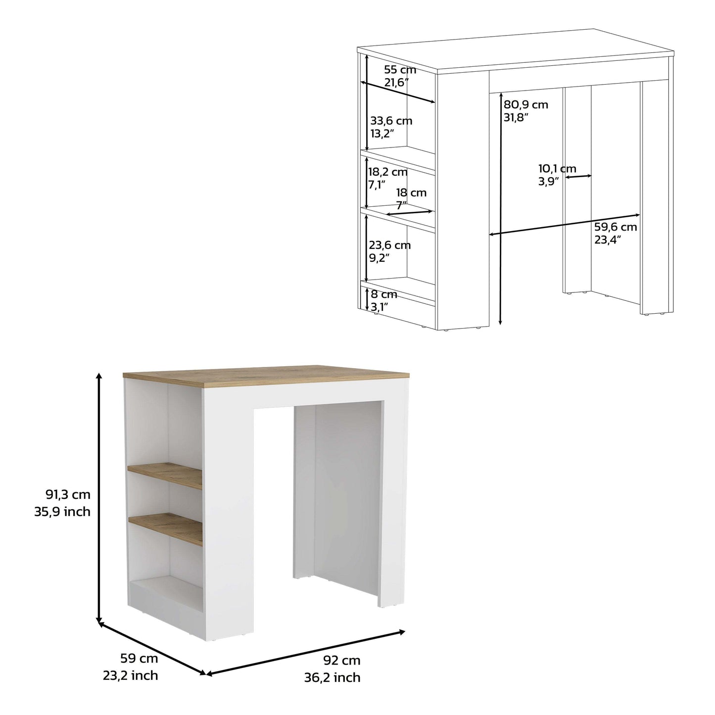 White Kitchen Bar with 3-Side Shelves