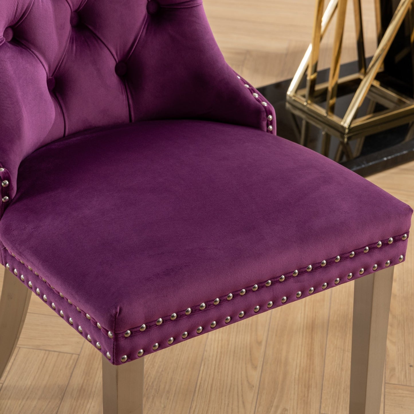 Purple High-End Button Tufted Velvet Dining Chair with Chrome Legs Set of 2