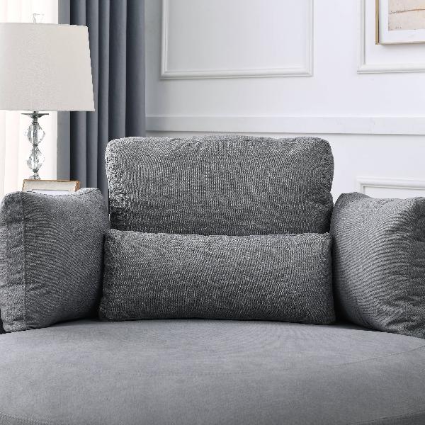 Grey Linen Swivel Accent Barrel Chairs with Storage Ottomans