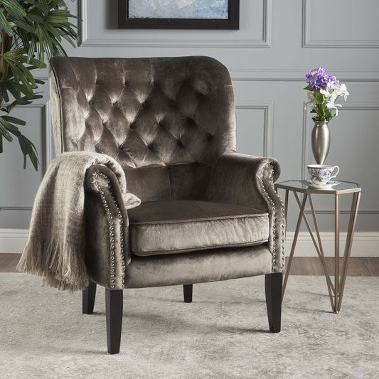 Platinum Tufted Velvet Wingback Club Chair