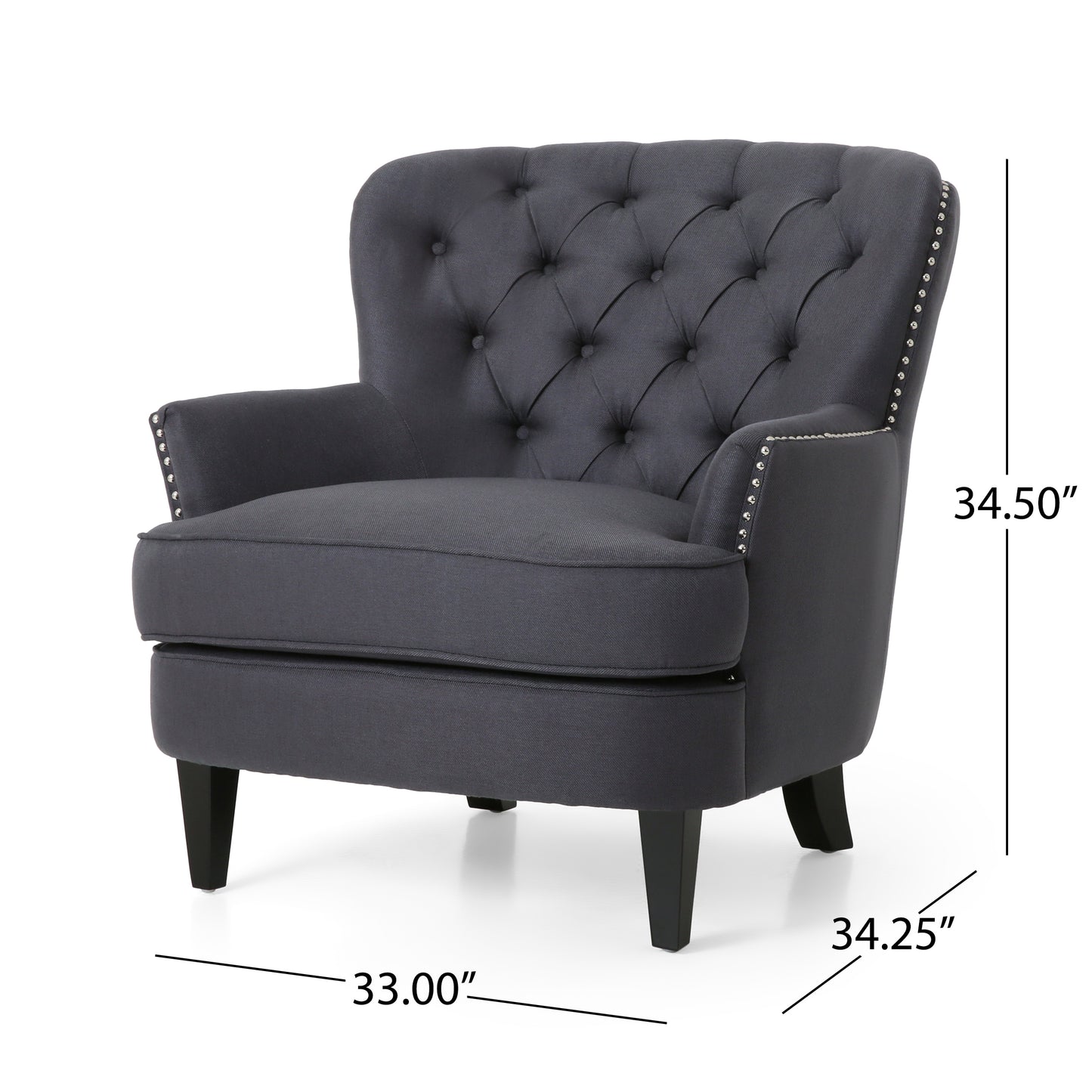 Grey Button Tufted CLUB CHAIR+OTTOMAN