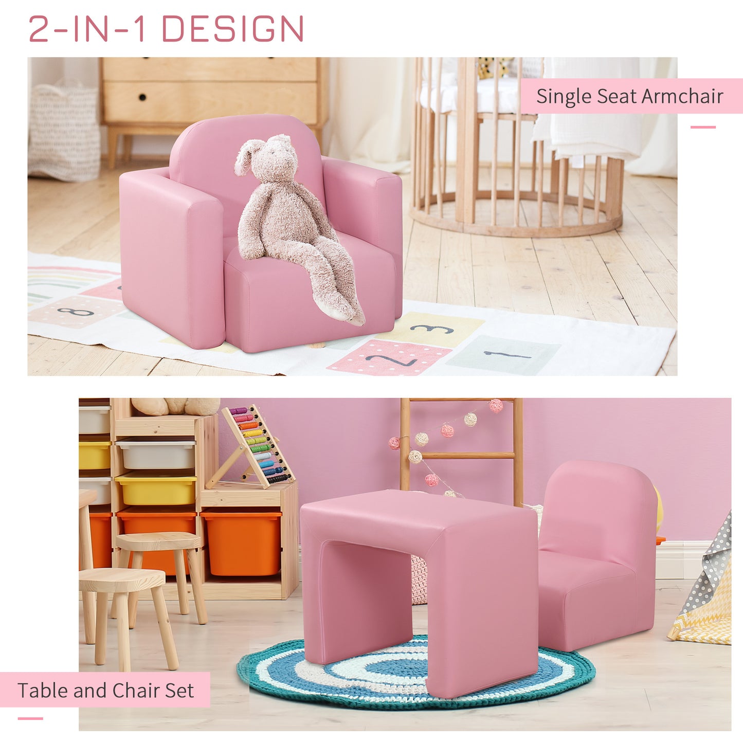 Pink 2-in-1 Multifunctional Kids Chair Set