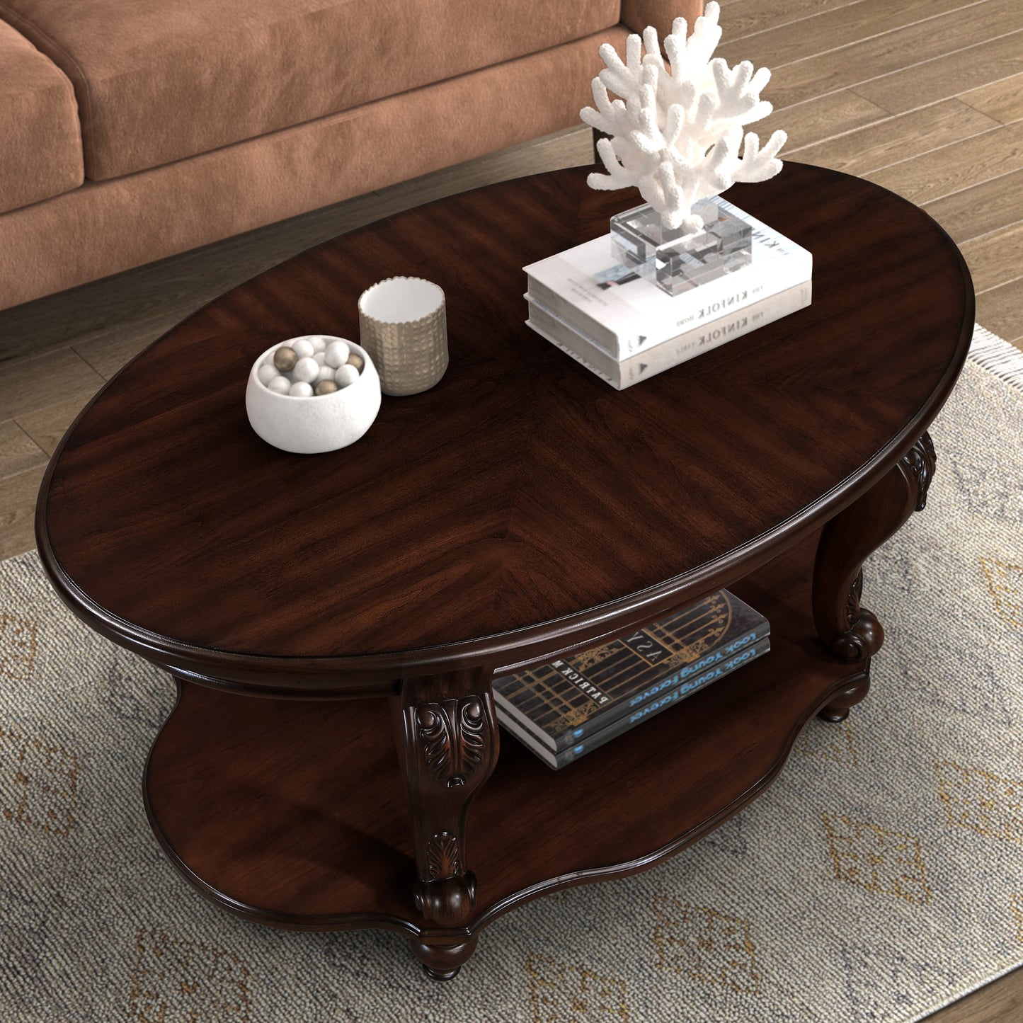 Cherry 3 pc. Oval Coffee Table Set