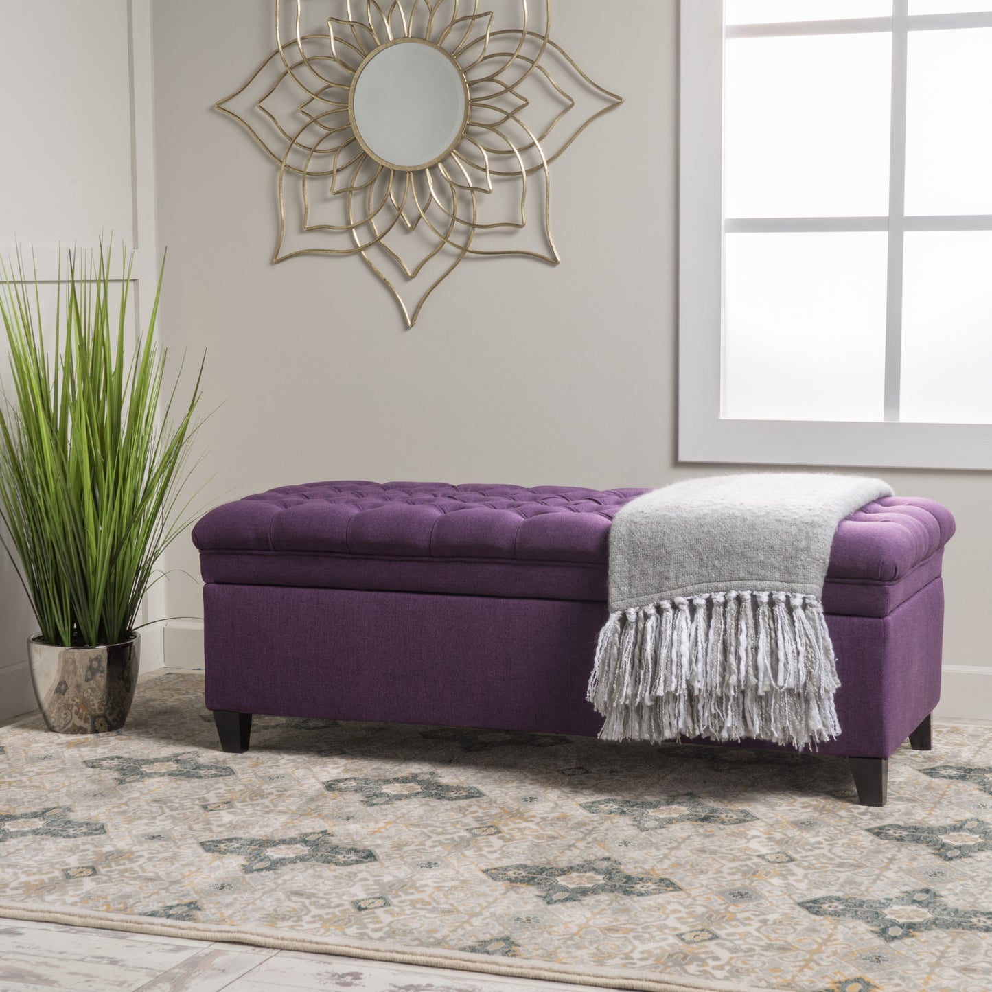 Purple Button Tufted Velvet Storage Bench