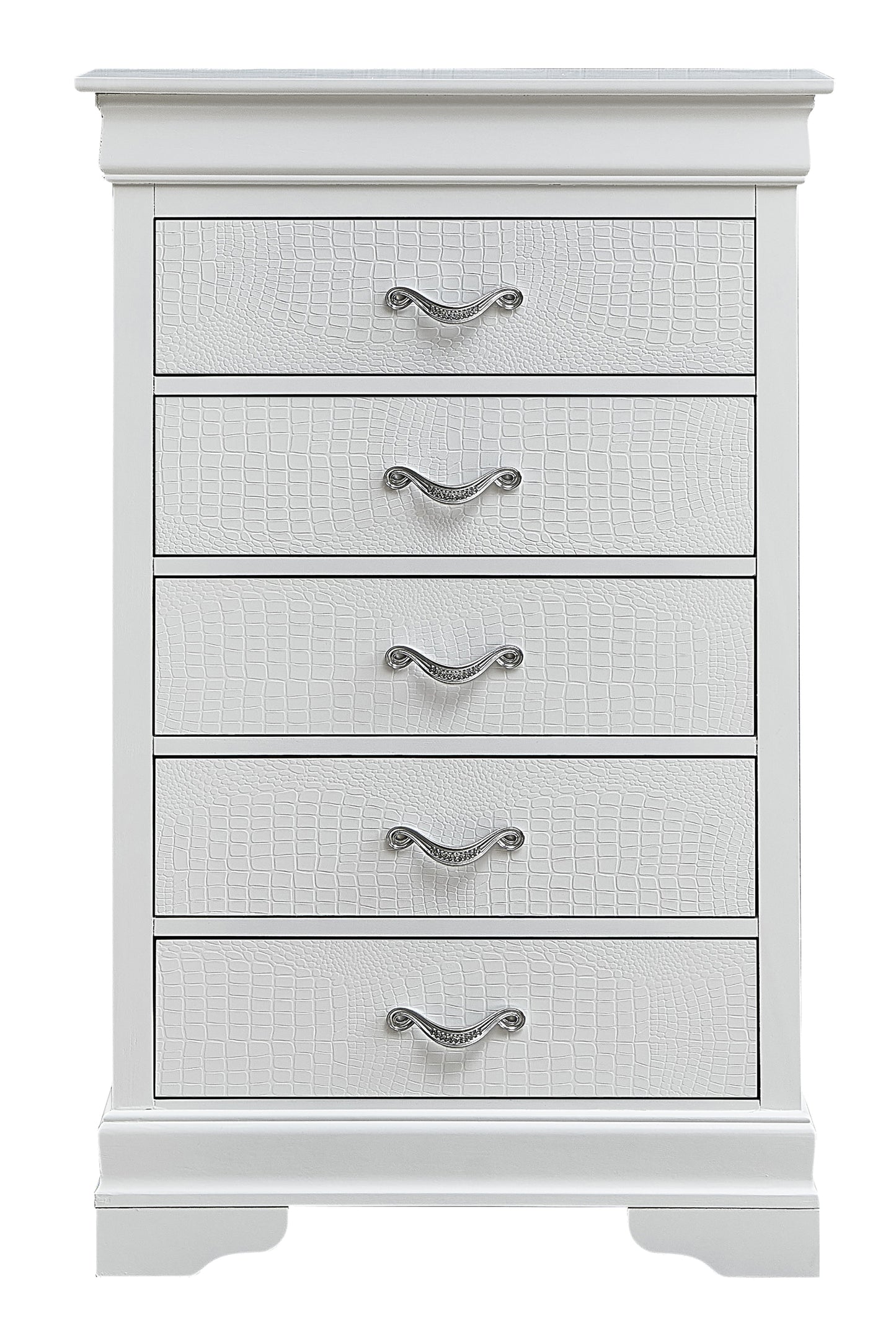 Lorana Silver Champagne Tall 5 Drawer Dresser