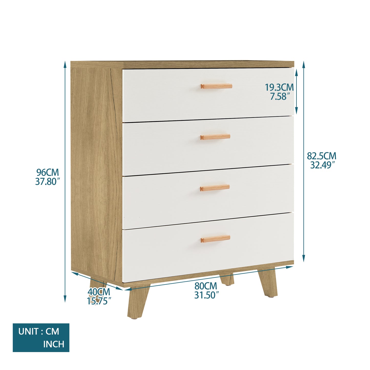 White & Brown 4 Drawer Dresser