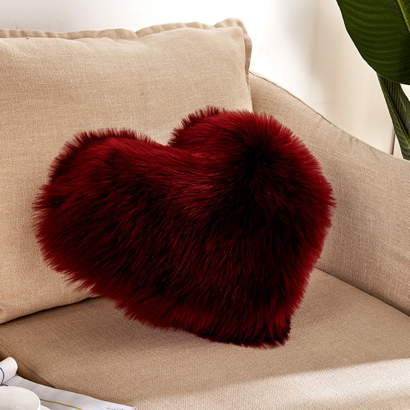 Red Furry Heart Pillow