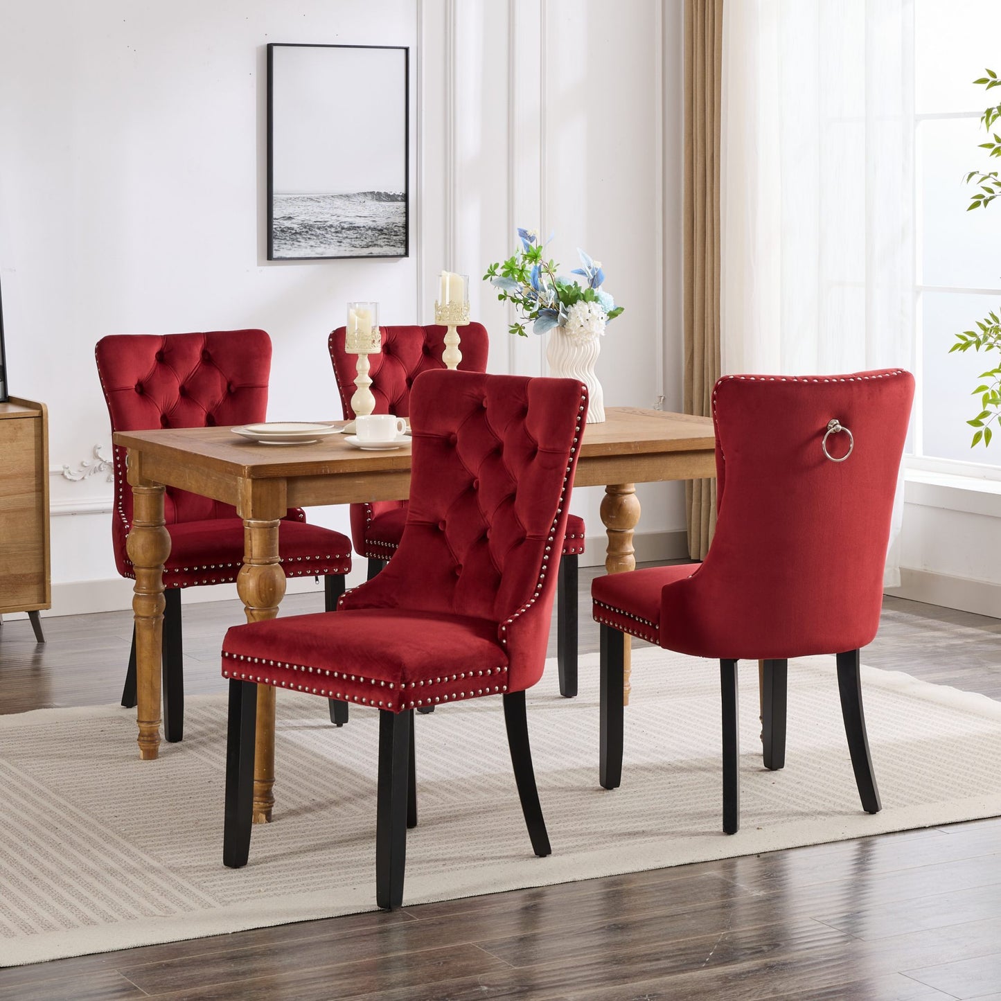 High-End Red Tufted Velvet Dining Chairs 2pc