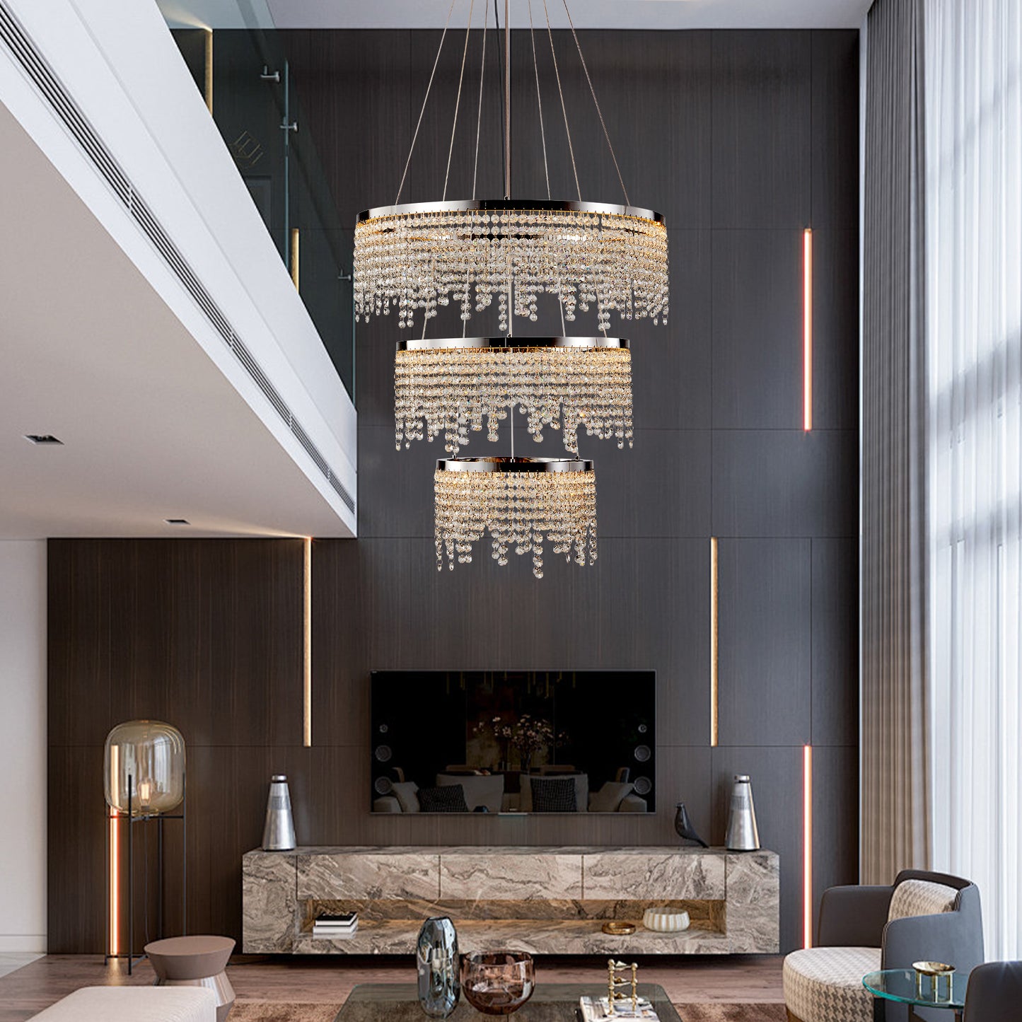 Three Tier Crystal Waterfall Chandelier