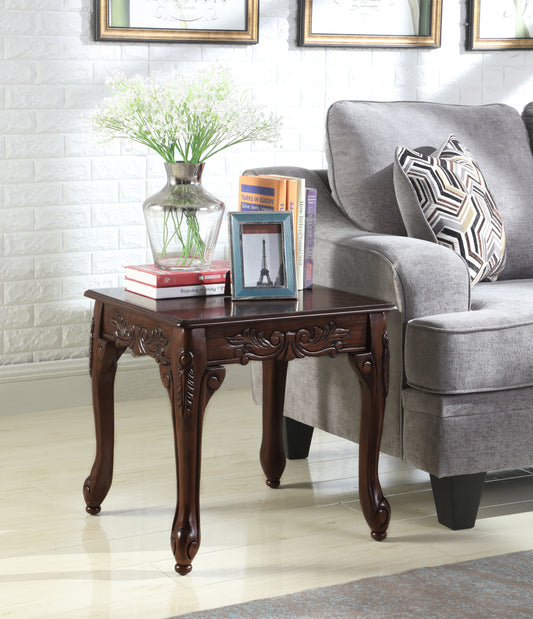 Classical Dark Cherry Wood Ornate Detailing End Table