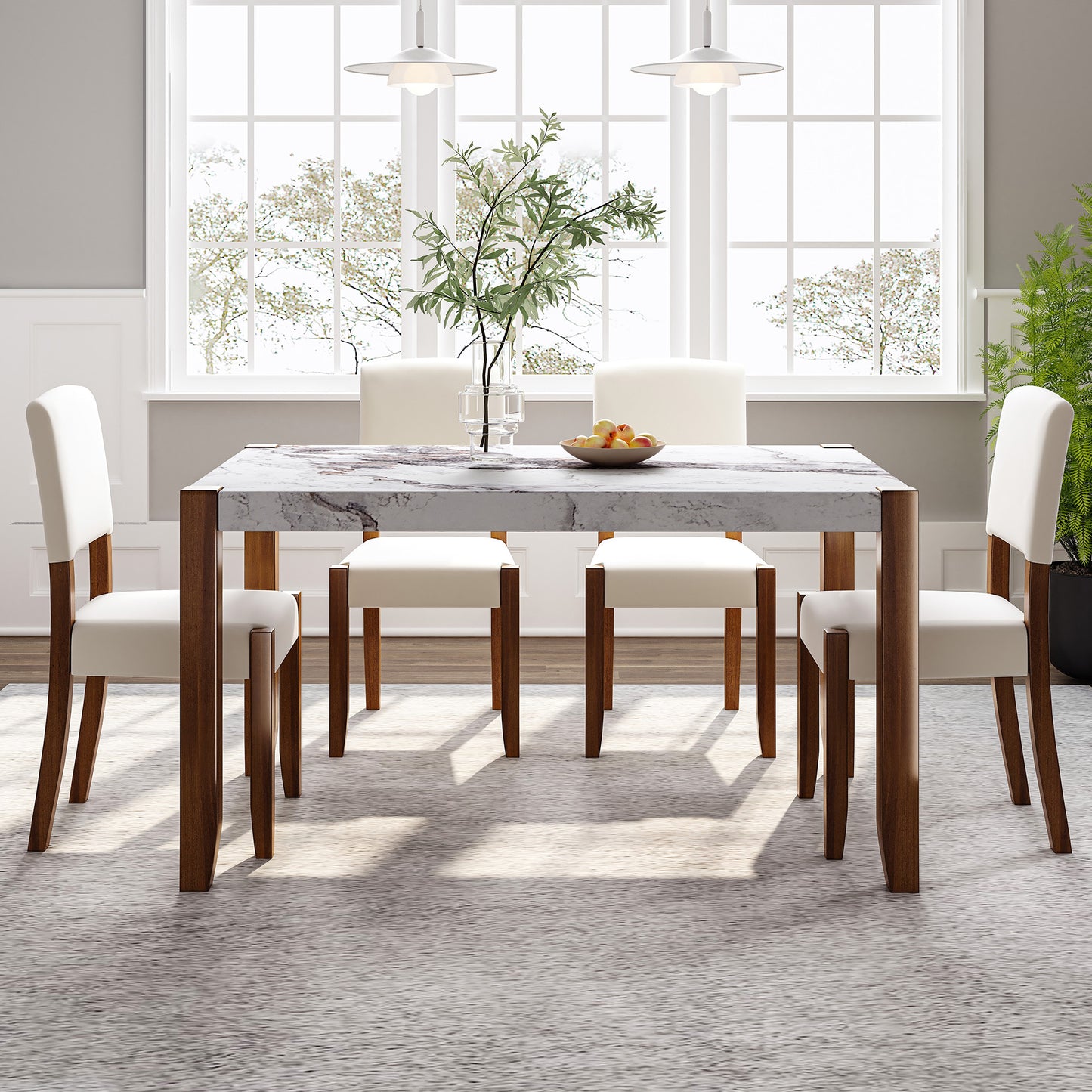 Faux Marble 5-Piece Dining Set