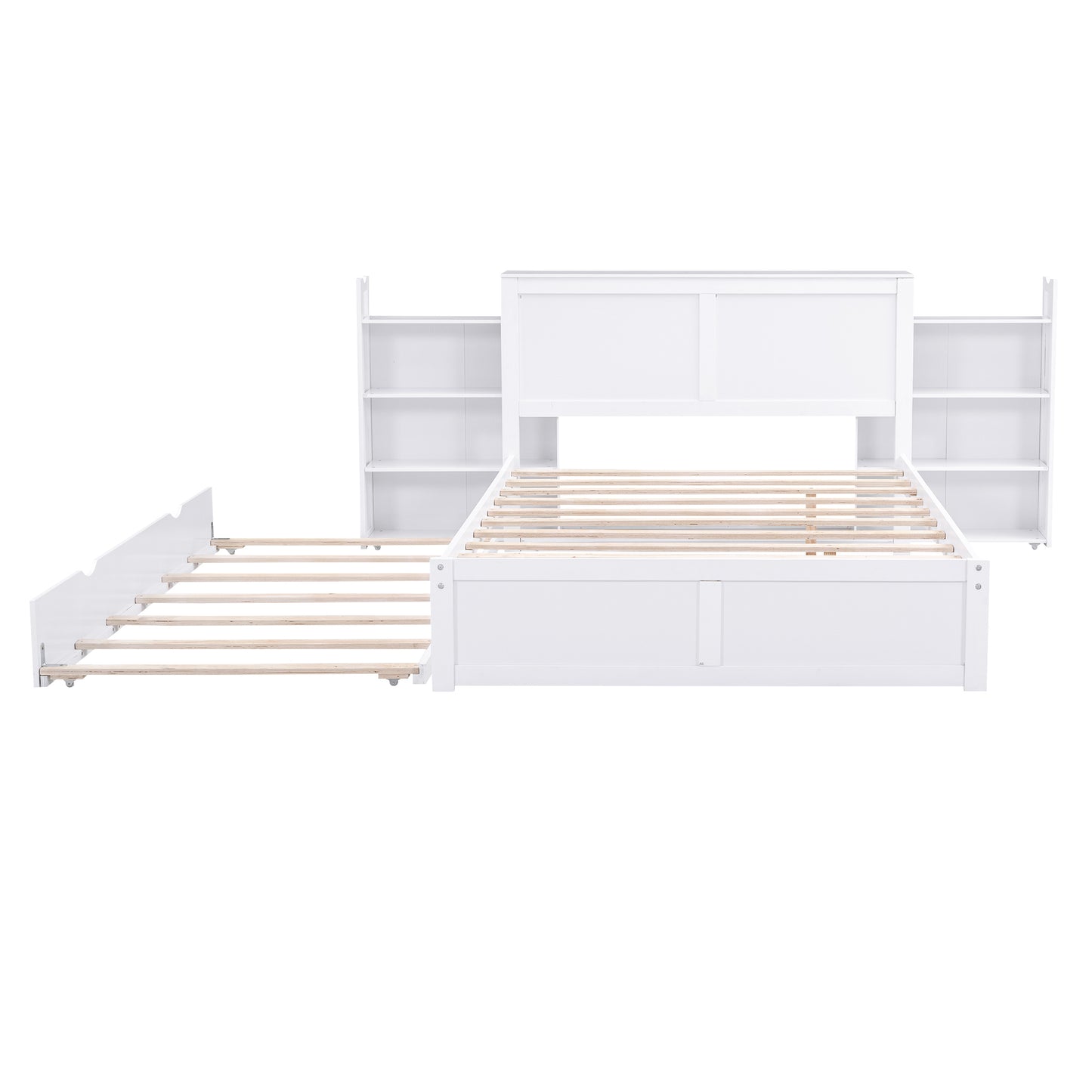 Full Size Storage Bed with Pull Out Shelves and Twin Trundle