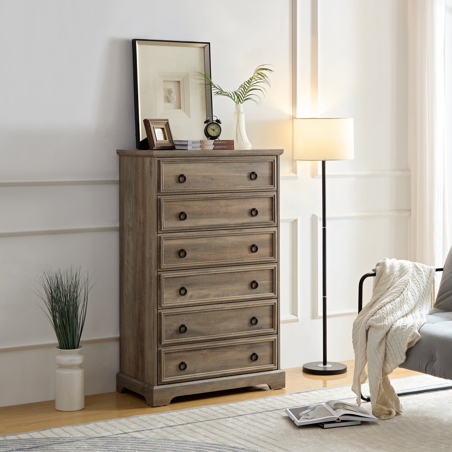 Modern Light Wood 6 Drawer Tall Dresser