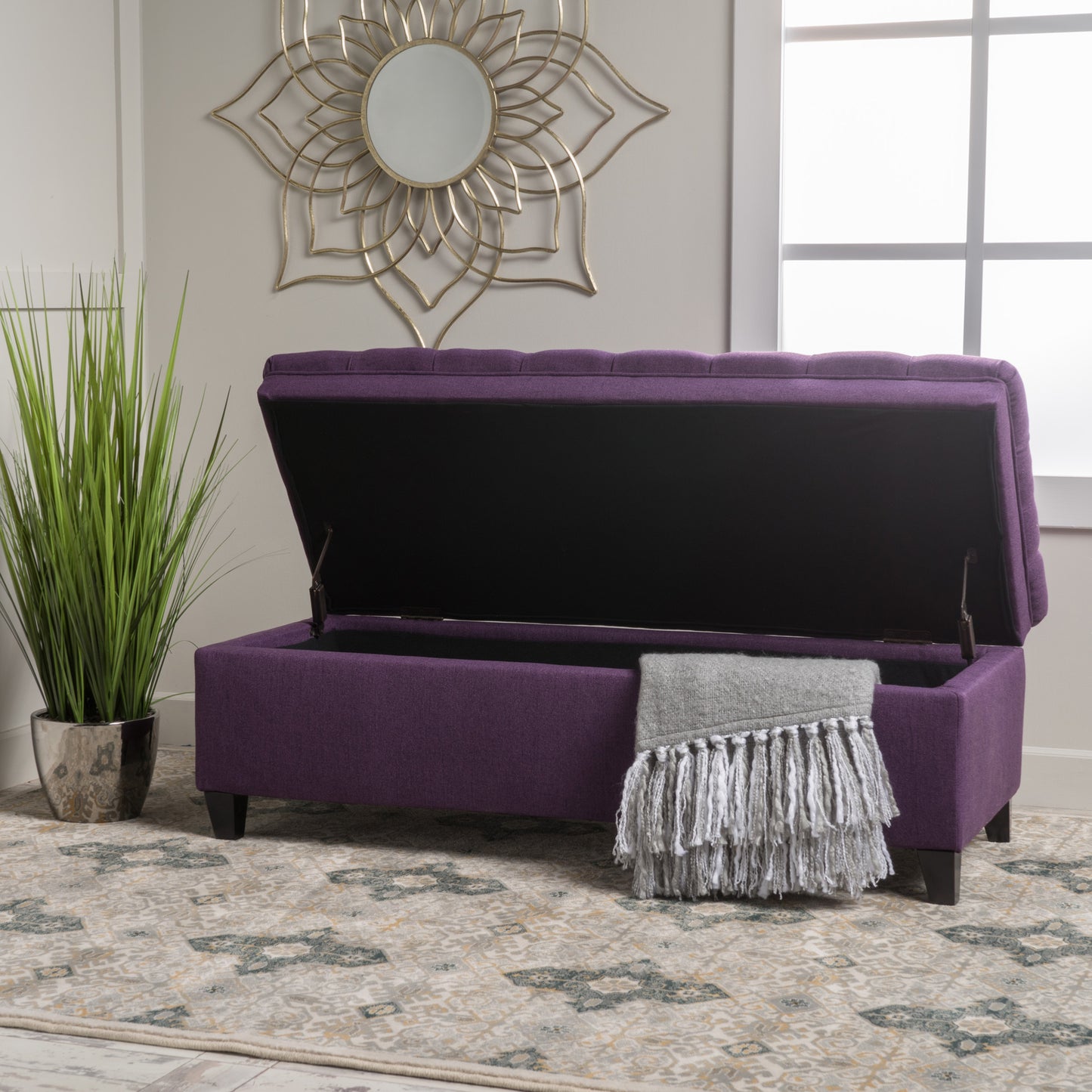 Purple Button Tufted Velvet Storage Bench