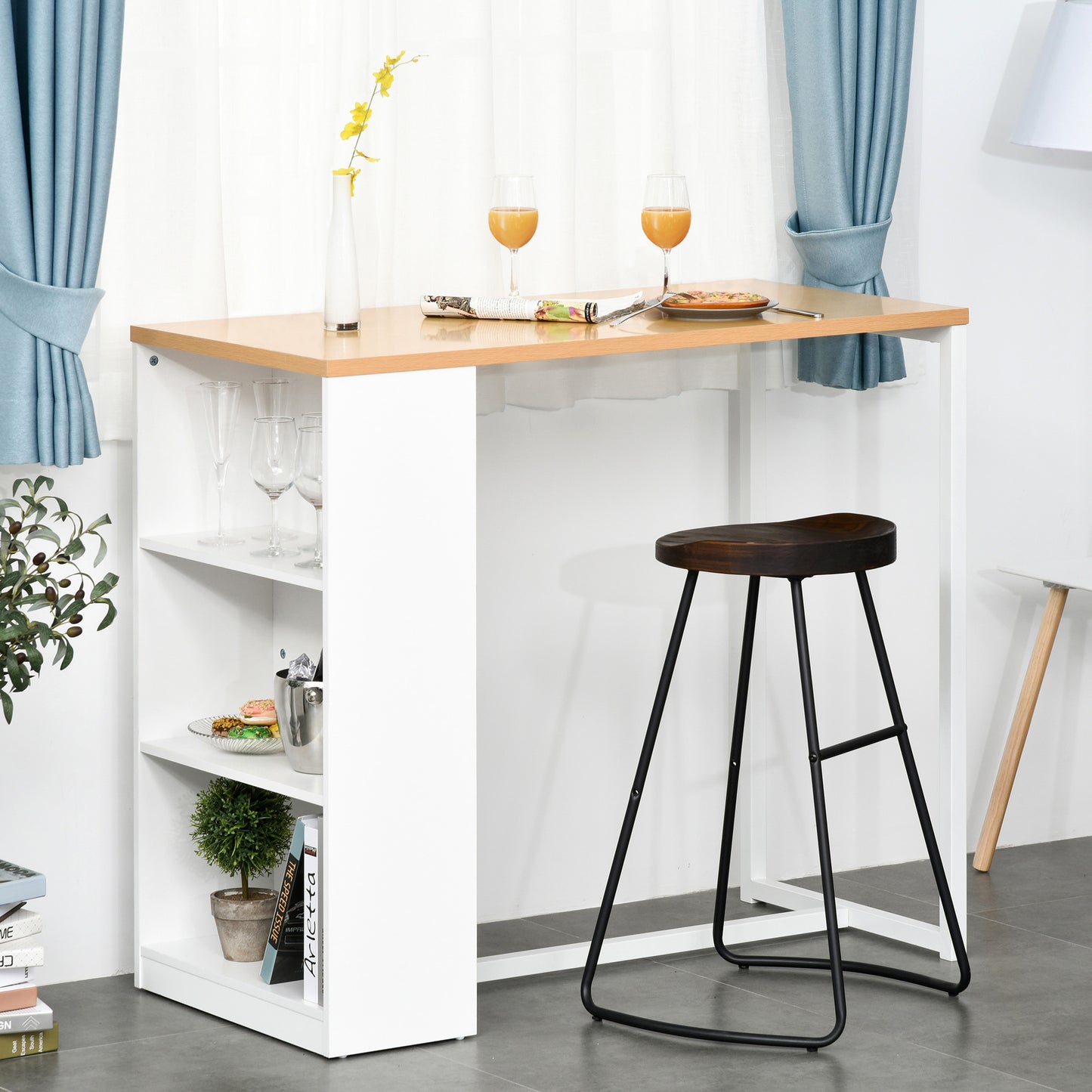 White Counter Height Dining Table with 3 Storage Shelves