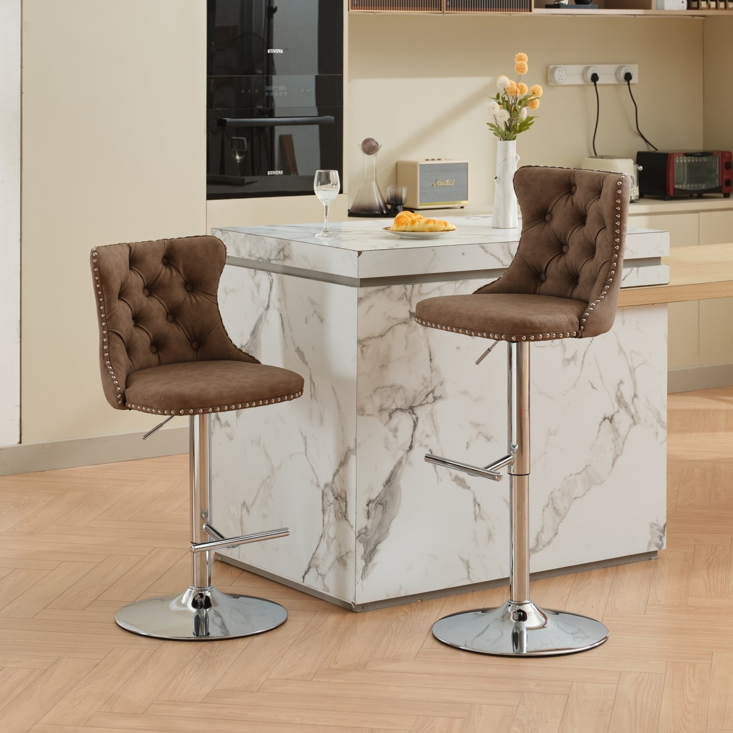 Swivel Brown PU leather Barstools