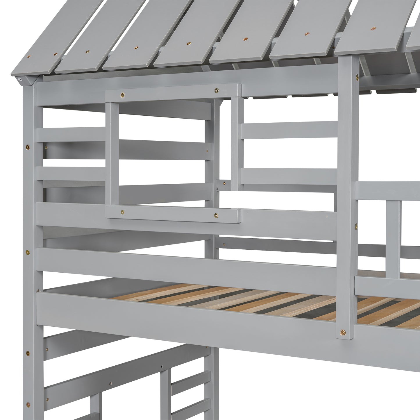 Grey Twin Town House Bunk Bed with Trundle and Slide