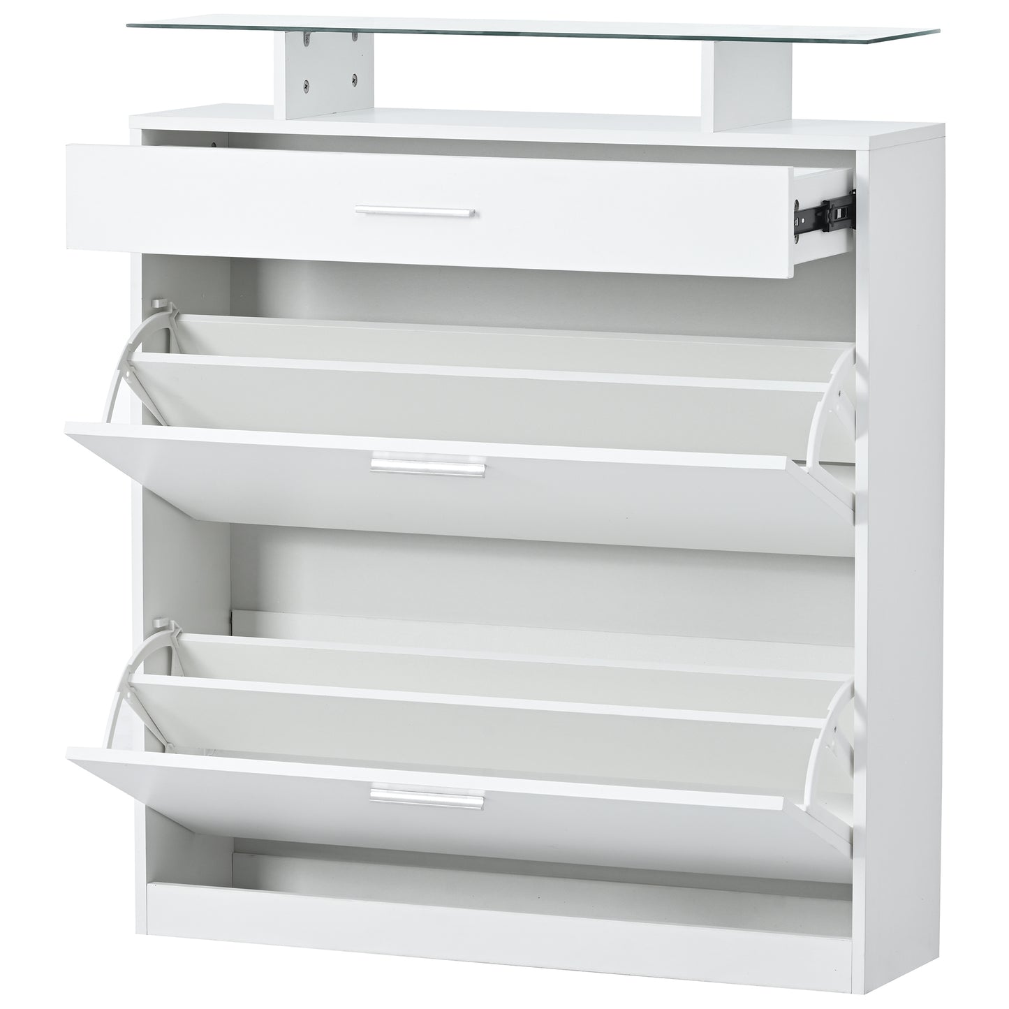 LED White Shoe Cabinet with 2 Flip Drawers