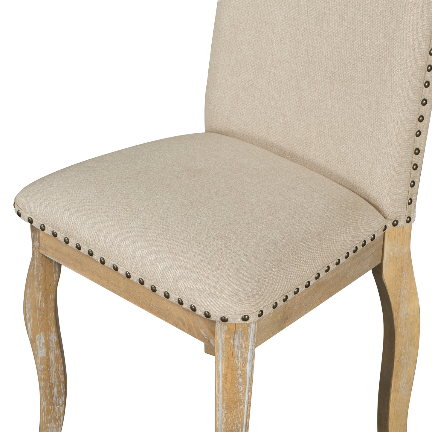 Natural Upholstered Wood Set of 4 Dining Chairs