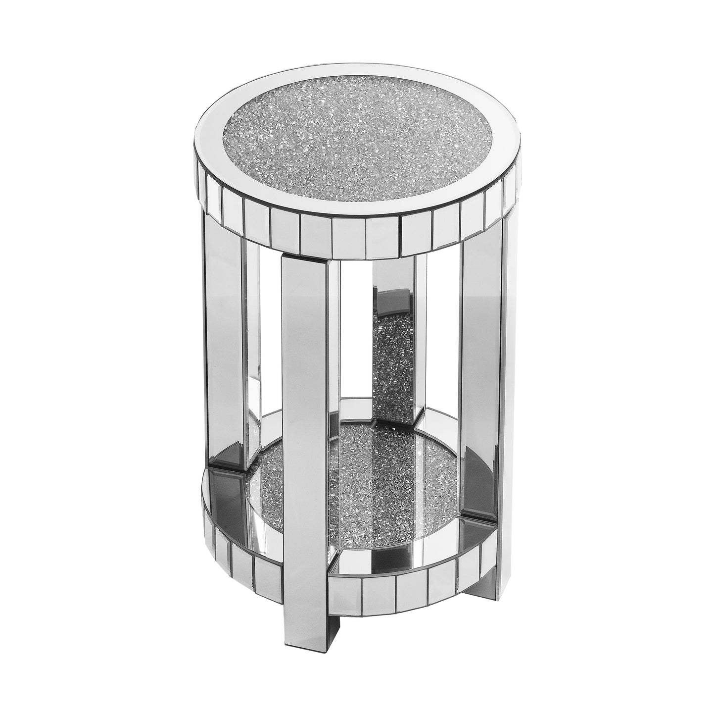 Round Mirrored End Table with Crystal Inlay