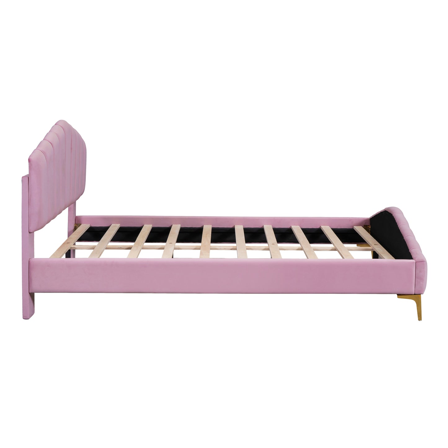 Queen Size Pink Velvet Platform Bed