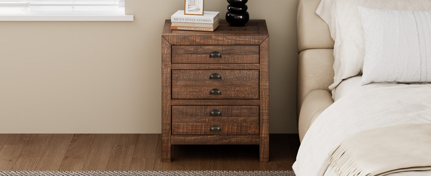 Rustic 3-Drawer Pine Wood Nightstand