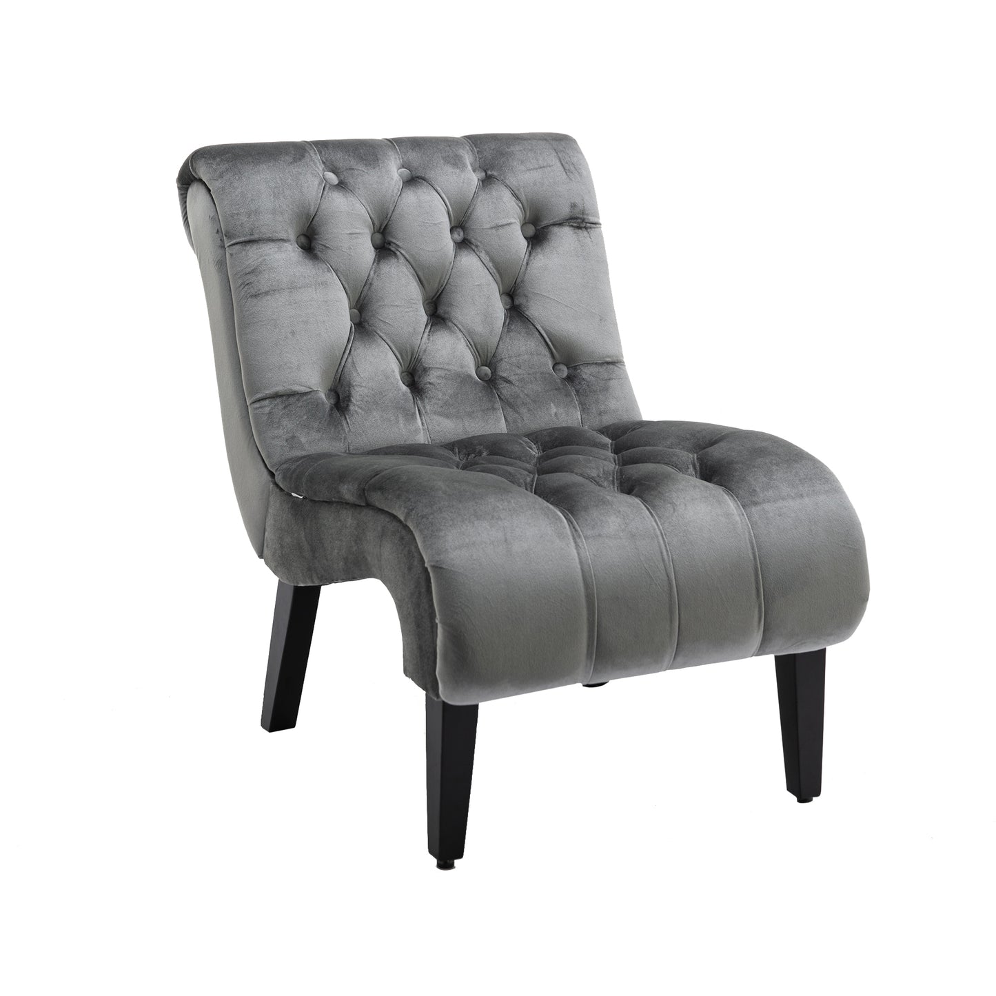 Modern Grey Button Tufted Velvet Armless Recliner