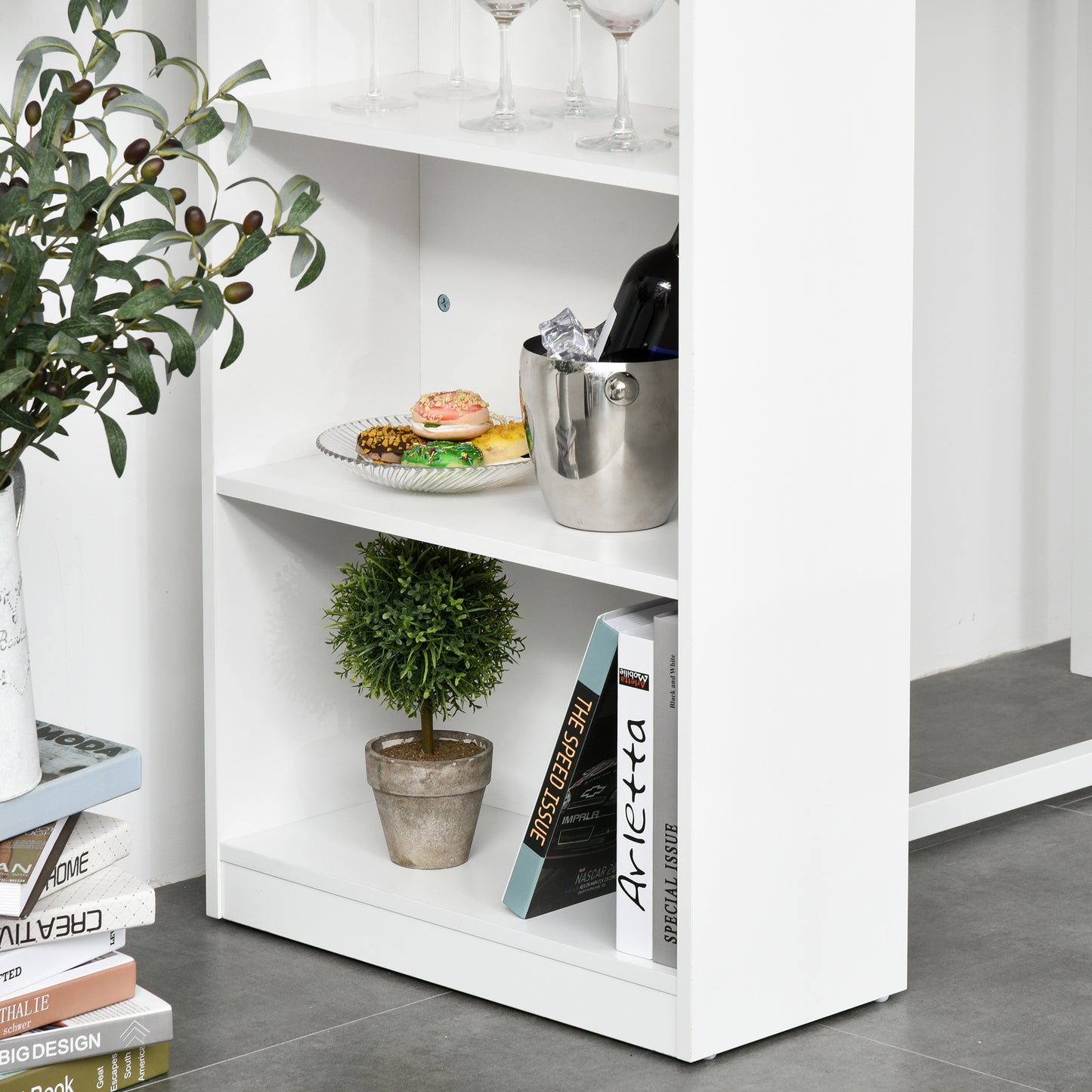 White Counter Height Dining Table with 3 Storage Shelves