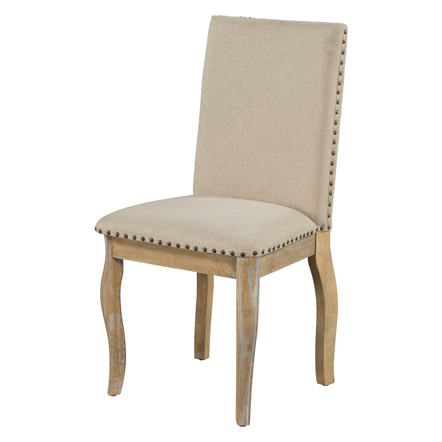 Natural Upholstered Wood Set of 4 Dining Chairs