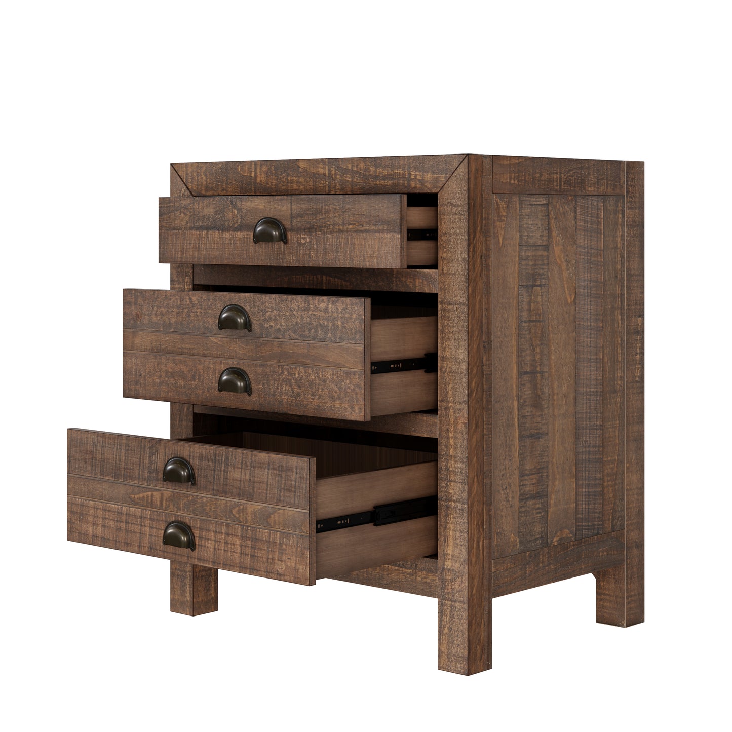 Rustic 3-Drawer Pine Wood Nightstand