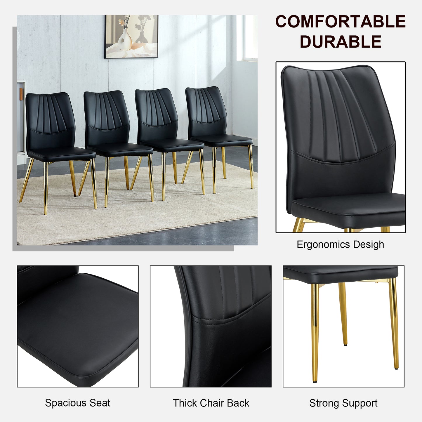 Four Black and Gold Dining Chairs