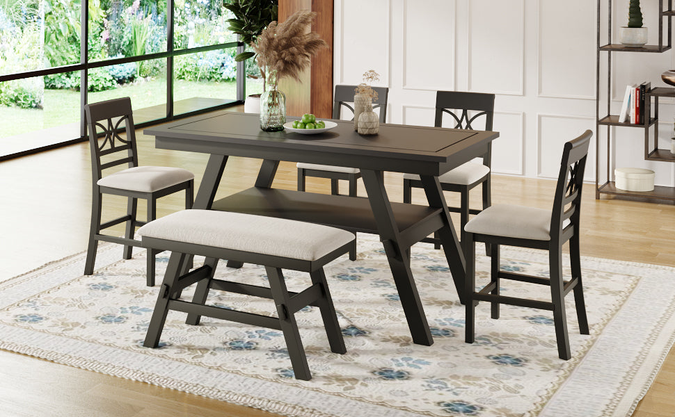 Espresso & Beige 6-Piece Counter Height Dining Set