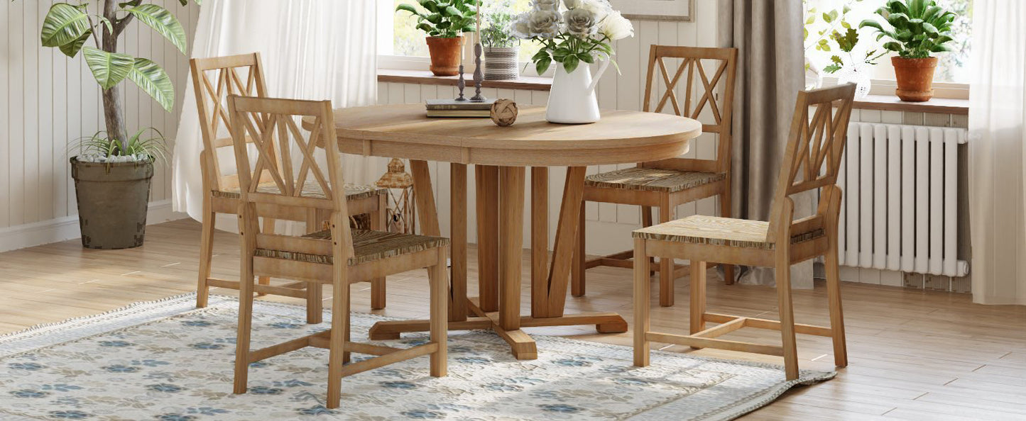 Rustic Natural Rubber Wood 5-Piece Extendable Dining Set