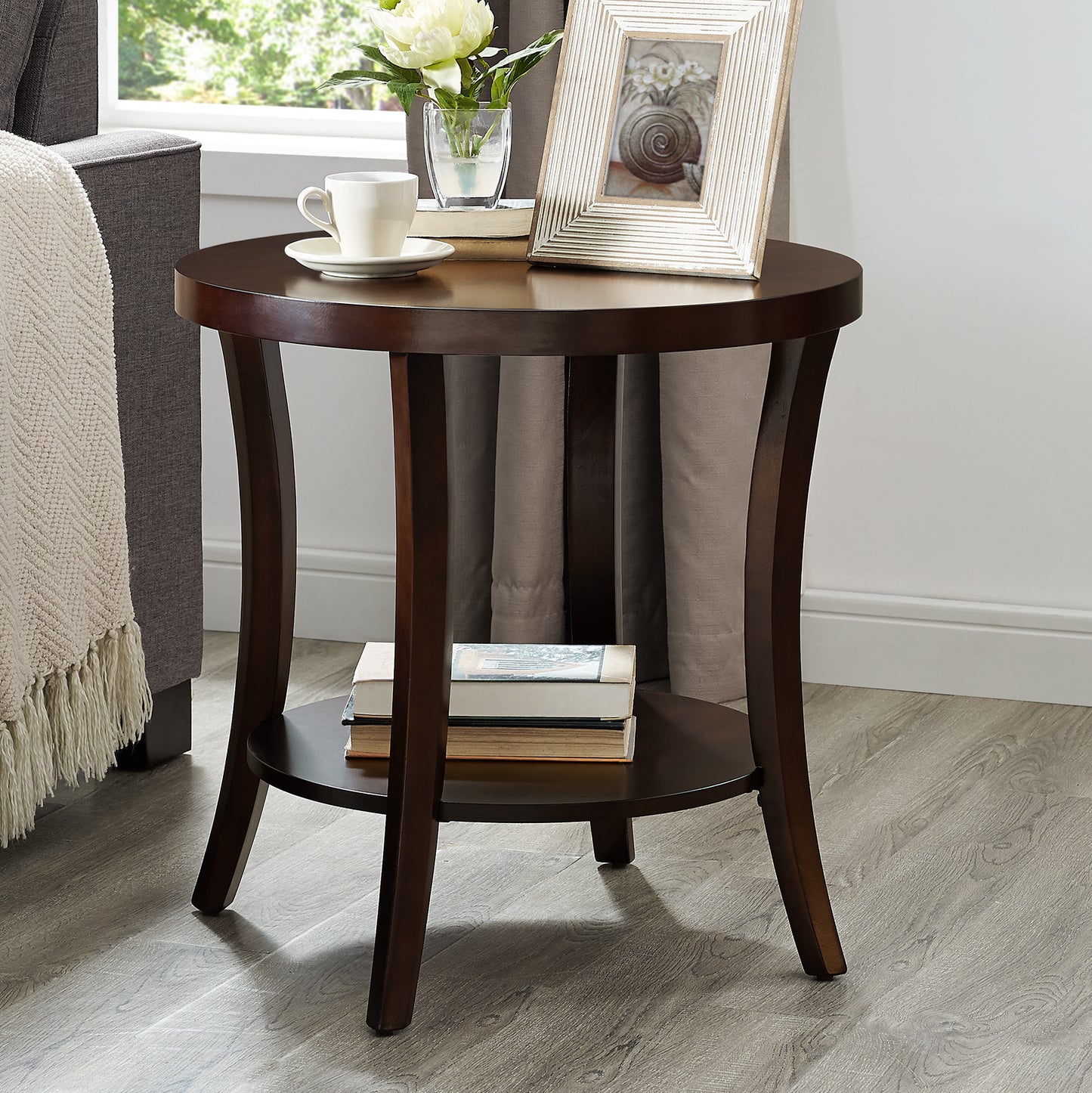 Espresso Oval Shelf End Table