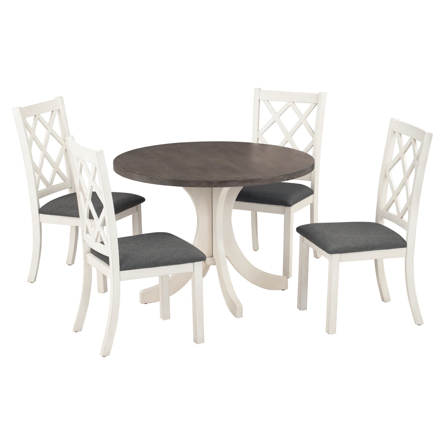 Mid-Century Solid Wood 5-Piece Round Dining Set