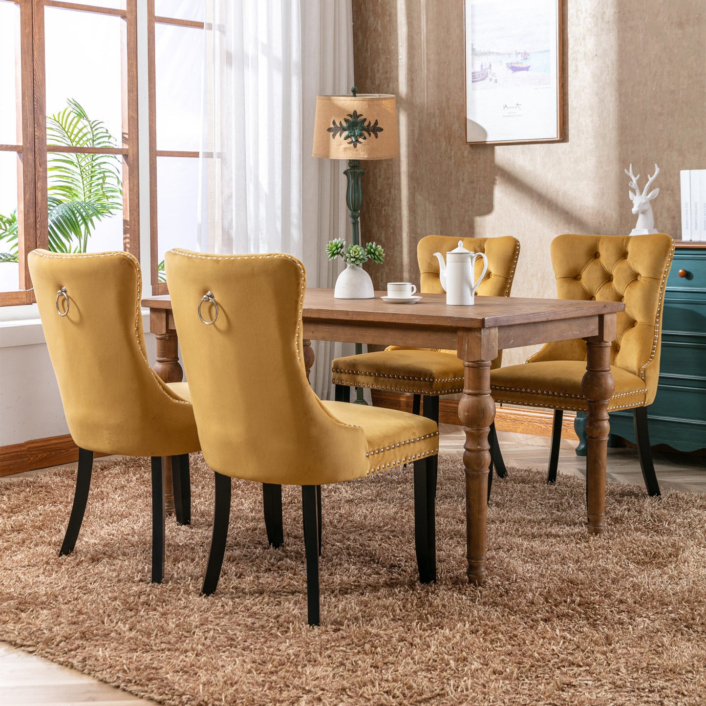 Golden High-End Tufted Velvet Dining Chairs 2pk