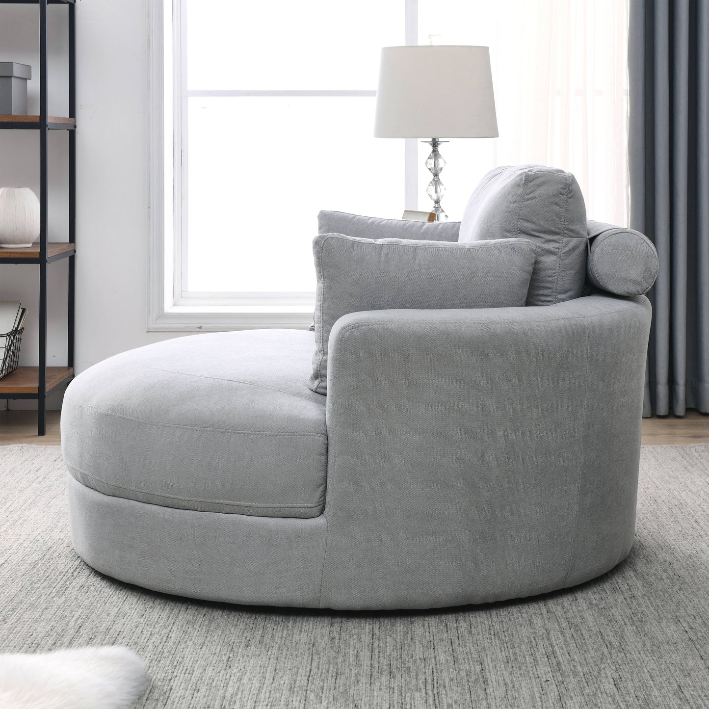 Grey Linen Swivel Accent Barrel Chair with Storage Ottoman