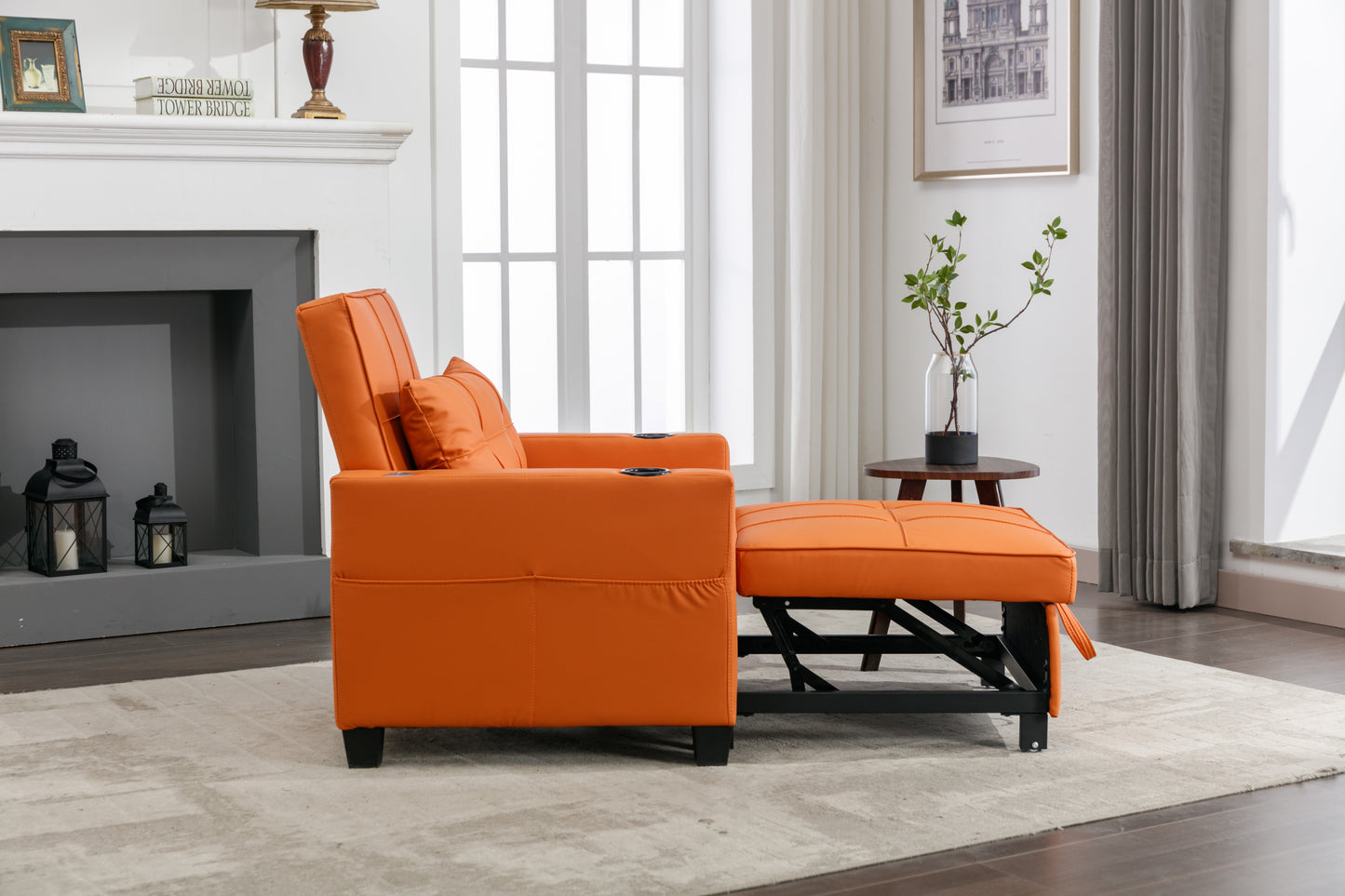 Orange Leather 3-in-1 Convertible Chair