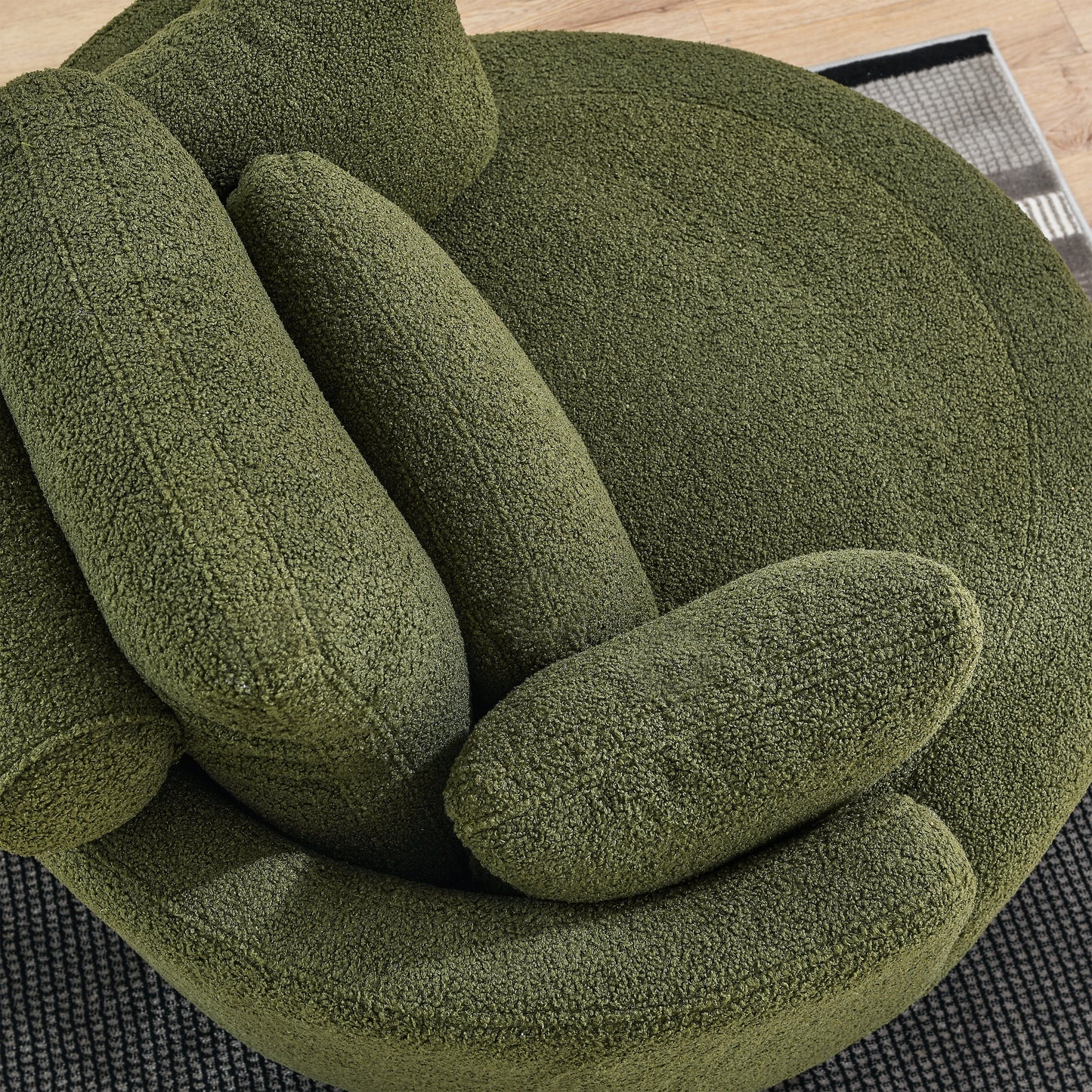 Oversized Round Green Swivel Chair with Wrap Around Storage Ottoman