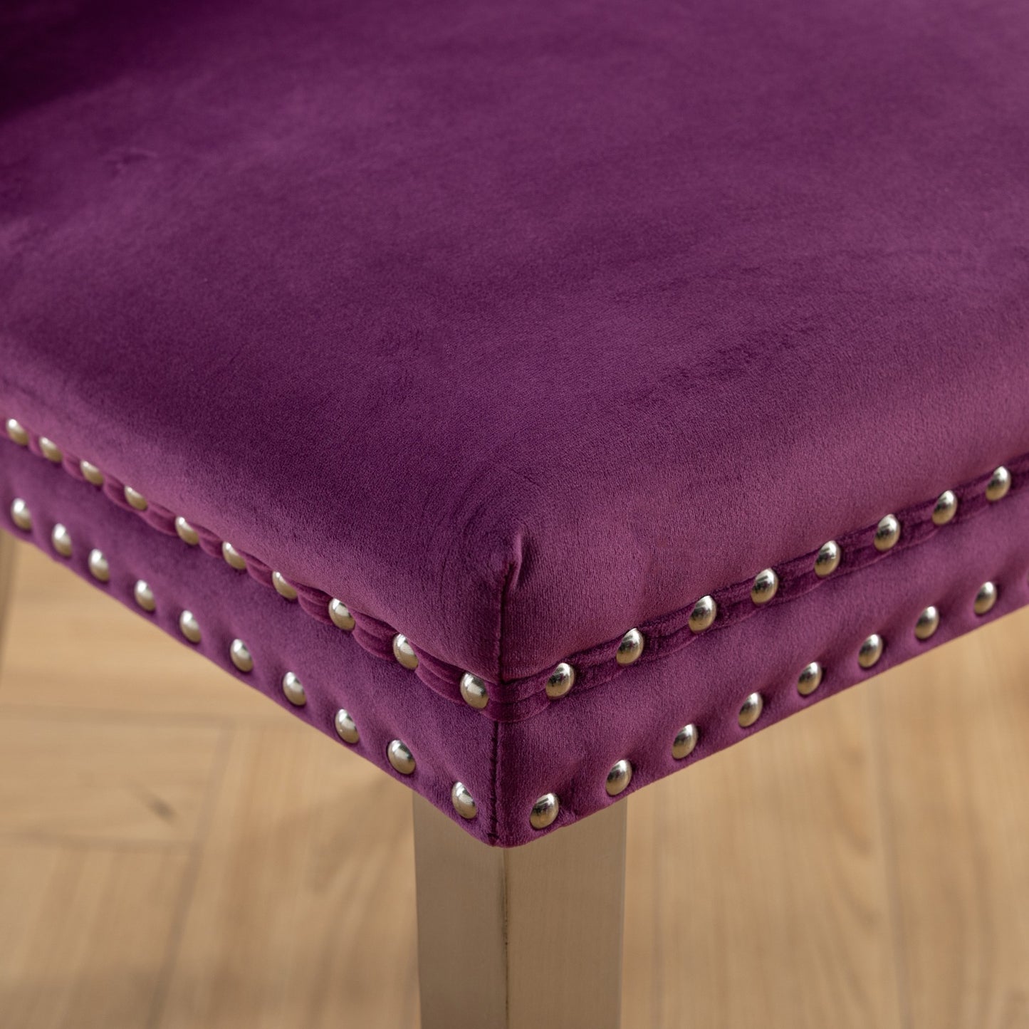 Purple High-End Button Tufted Velvet Dining Chair with Chrome Legs Set of 2