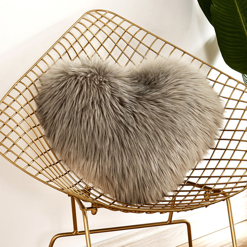 Gray Furry Heart Pillow