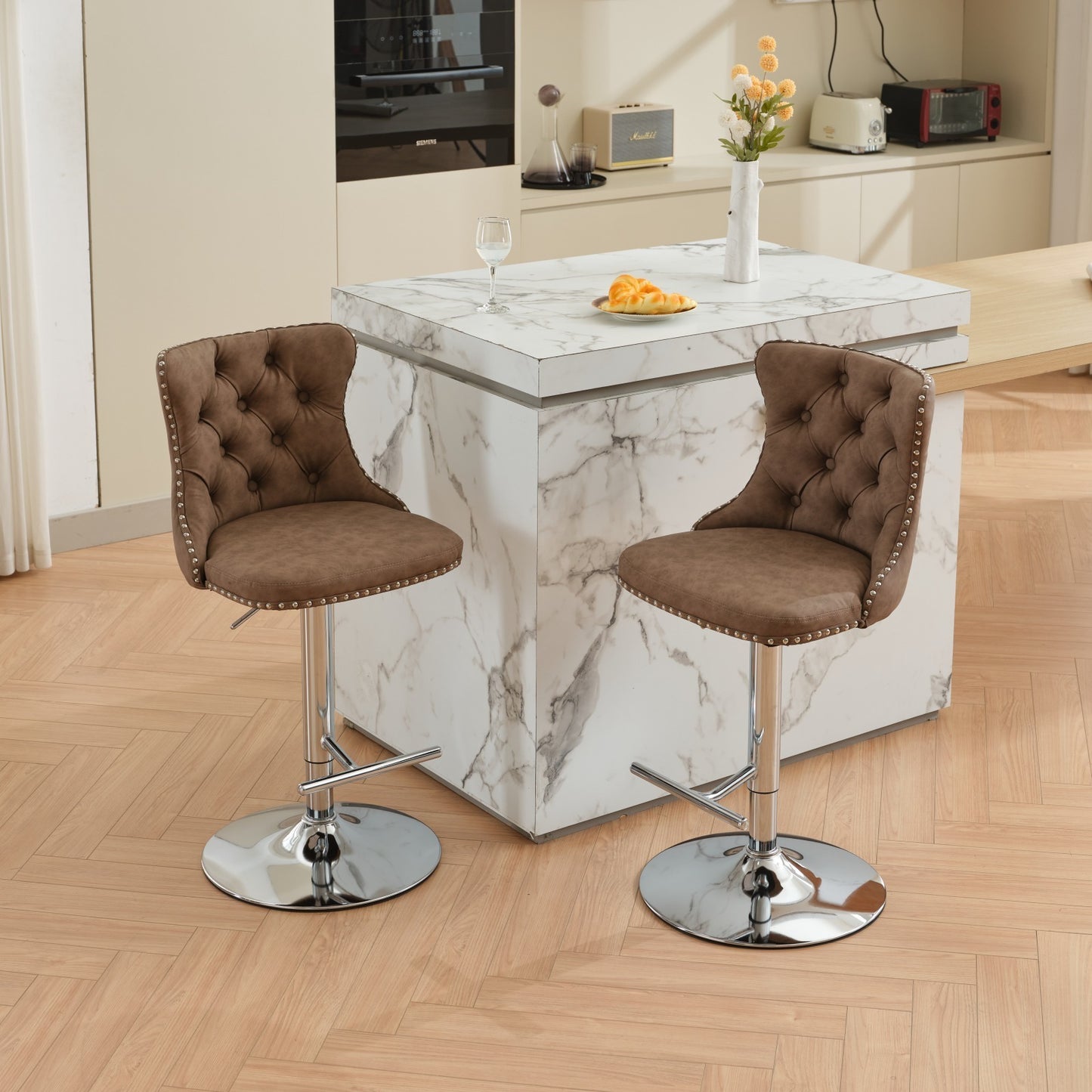 Swivel Brown PU leather Barstools