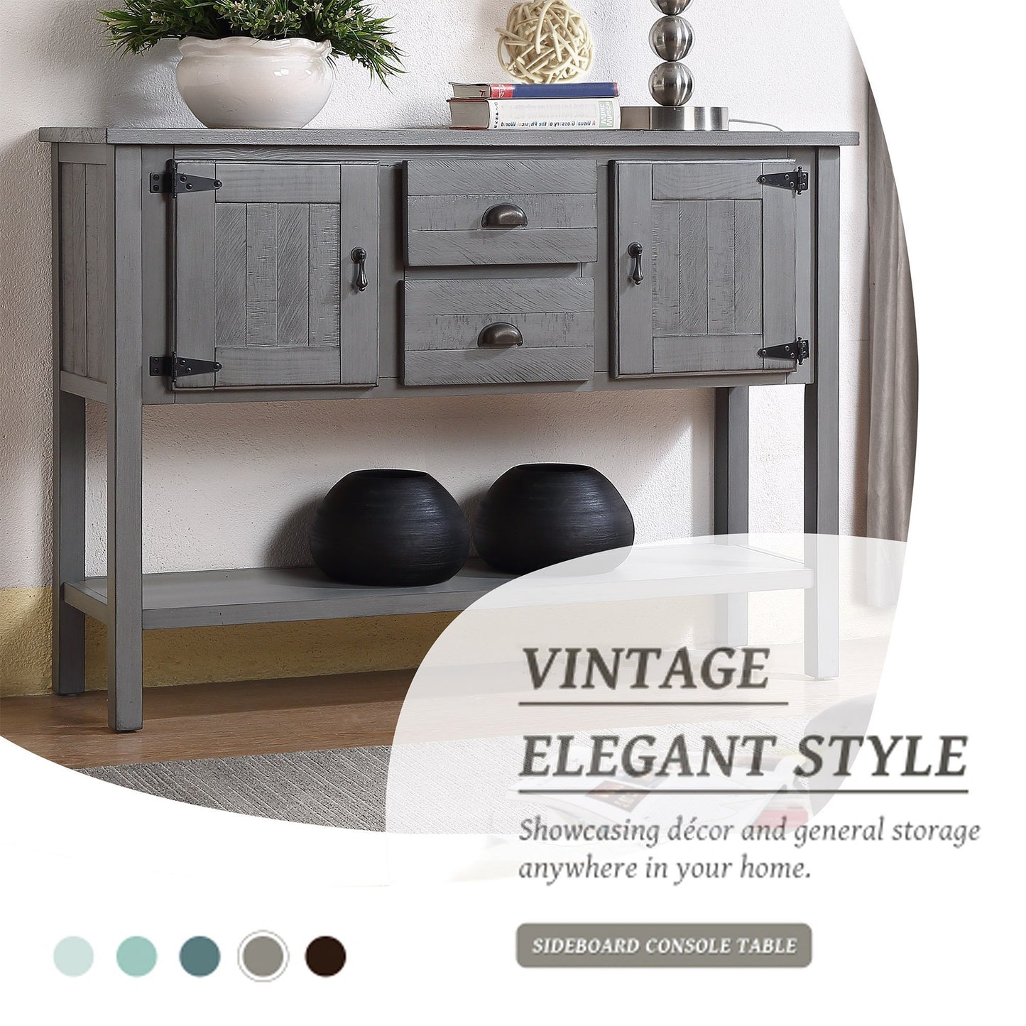 Antique Gray Sideboard Console Table