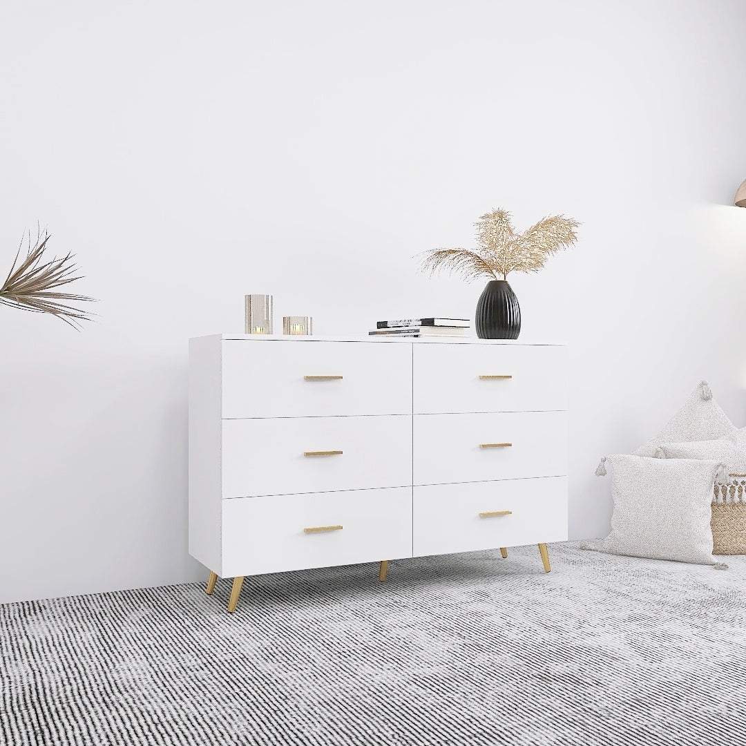 White Glossy 6 Drawer Dresser