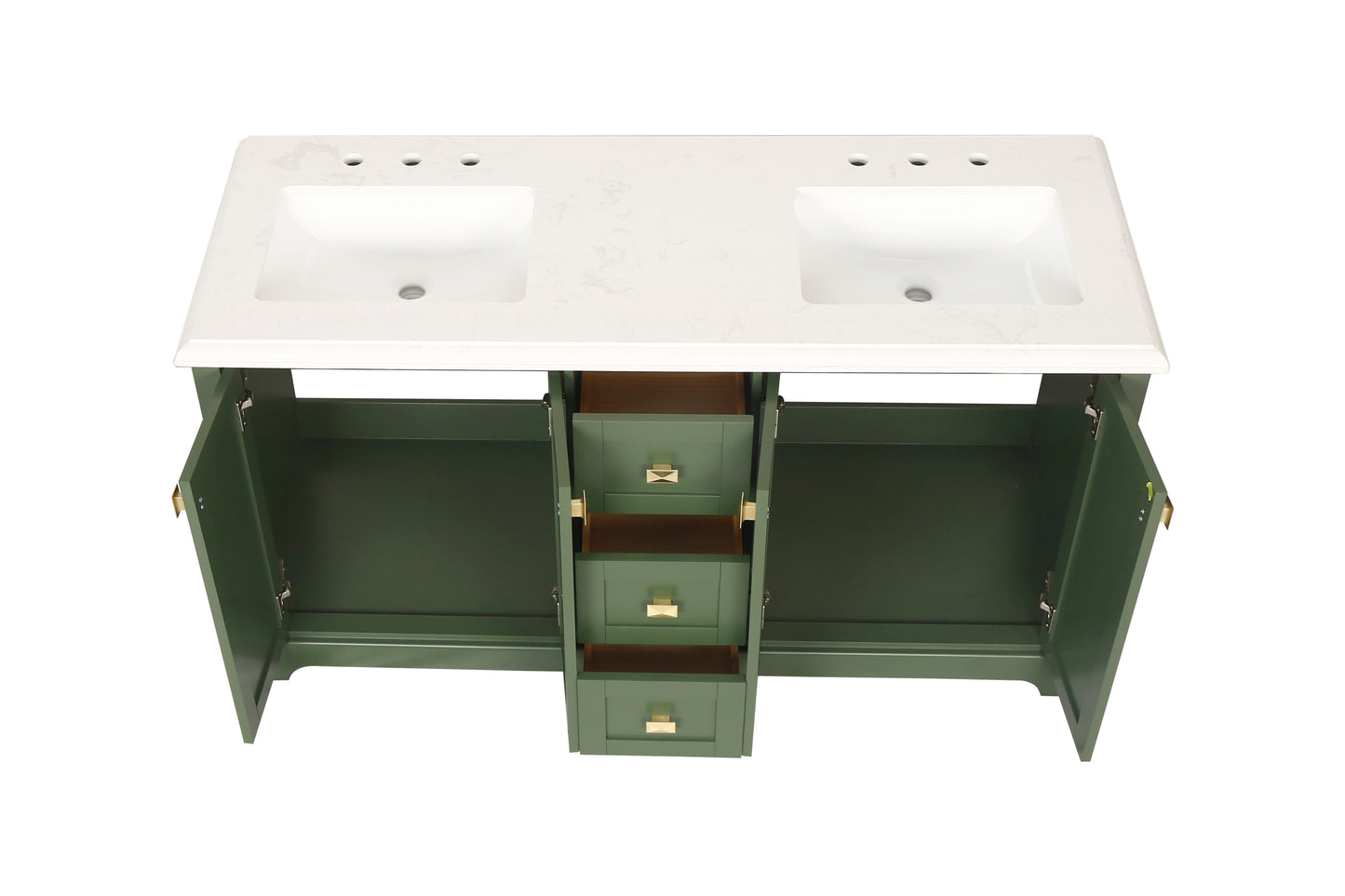 Green 60" Double Sink Vanity with Marble Countertop