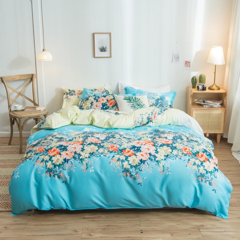 Blue Blooming Flowers Duvet Set